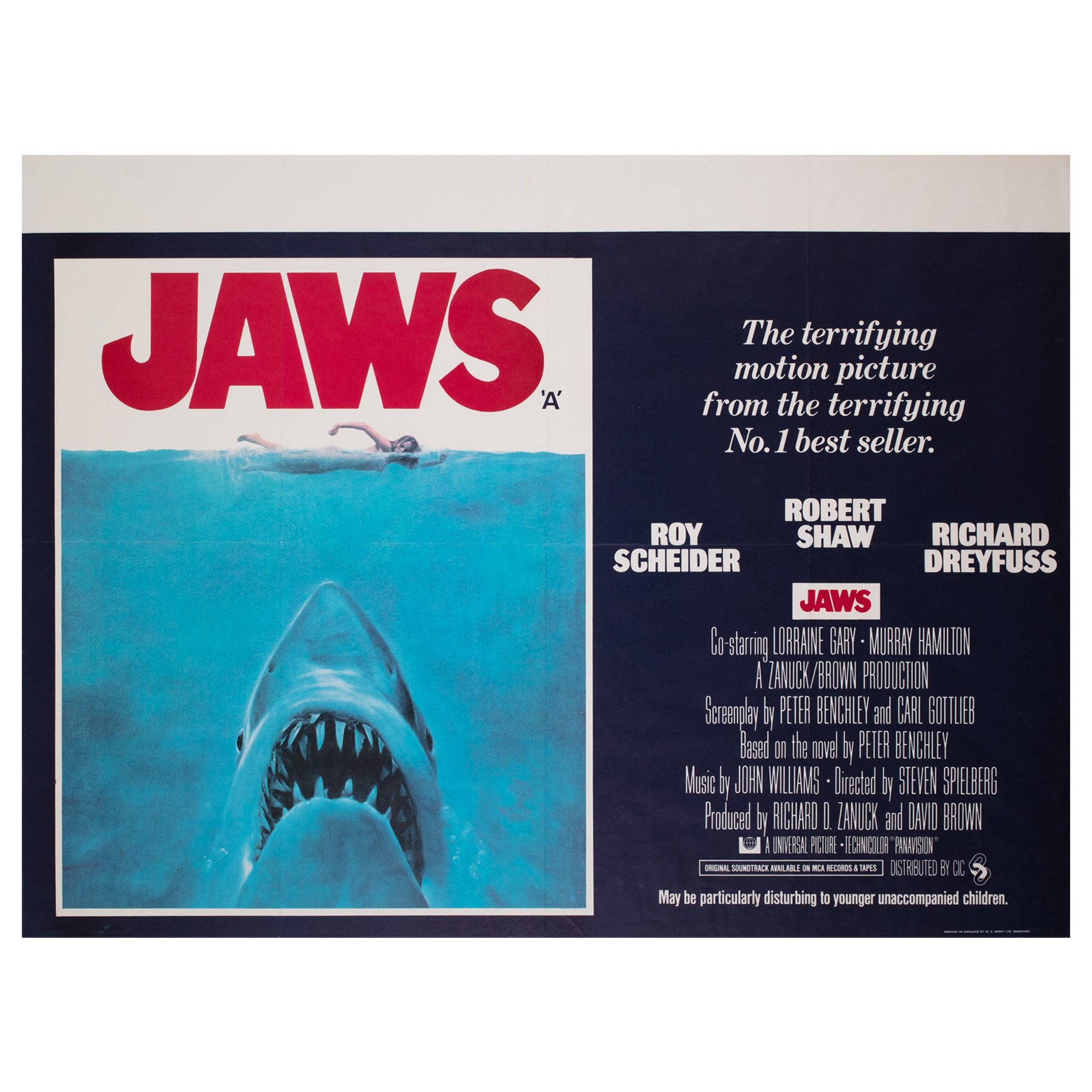 Jaws Original UK Film Poster, 1975, Roger Kastel