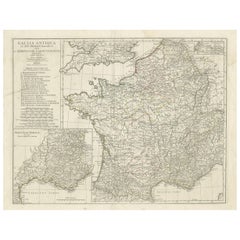 Large Antique Map of Gaul, or France in Ancient Roman Times