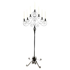 Siglo XIX Negro Francés Antiguo Hierro Forjado Napoleón III Candelabro
