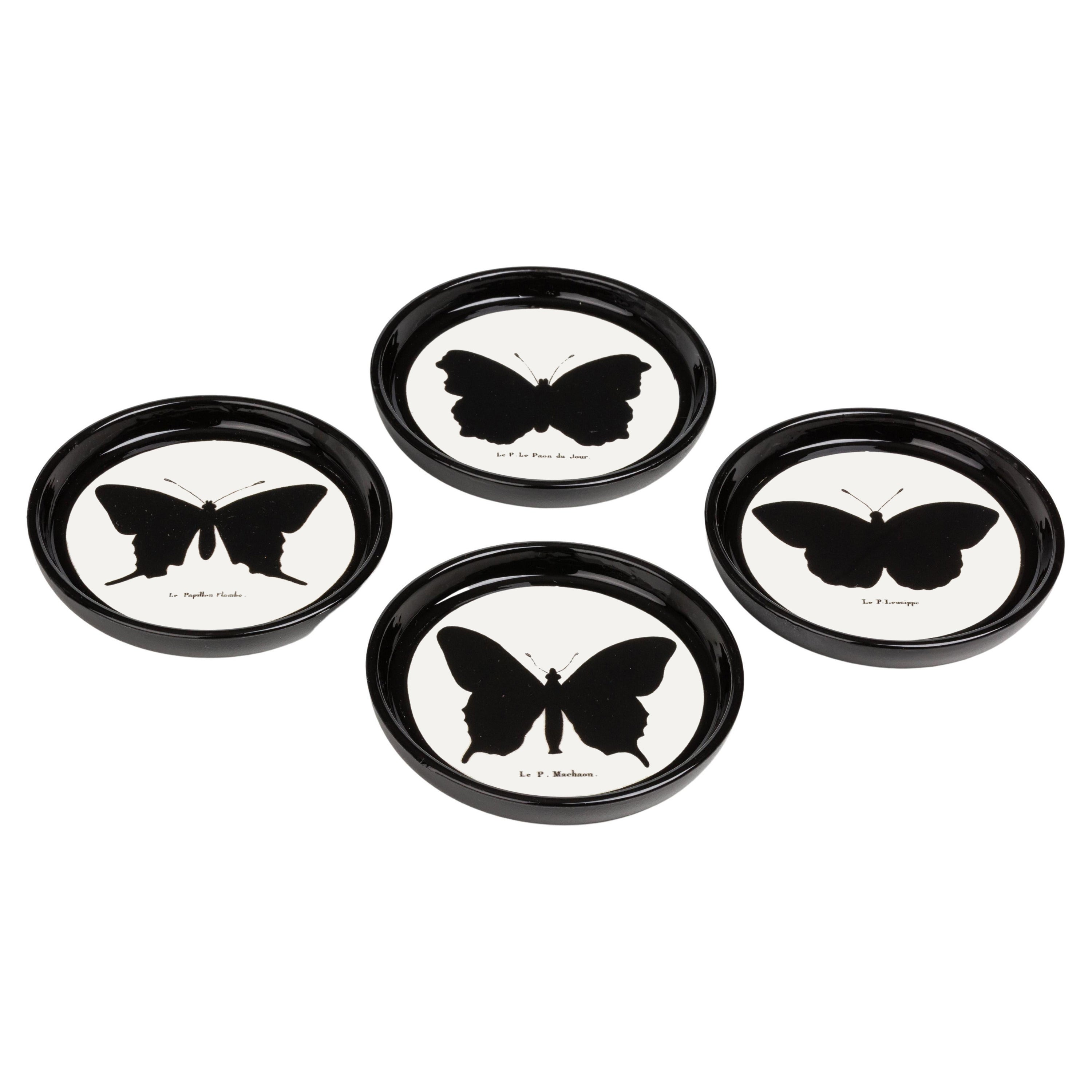 Italian Contemporary "Black and Wild" Butterfly Resin Coasters Set of 4 For Sale