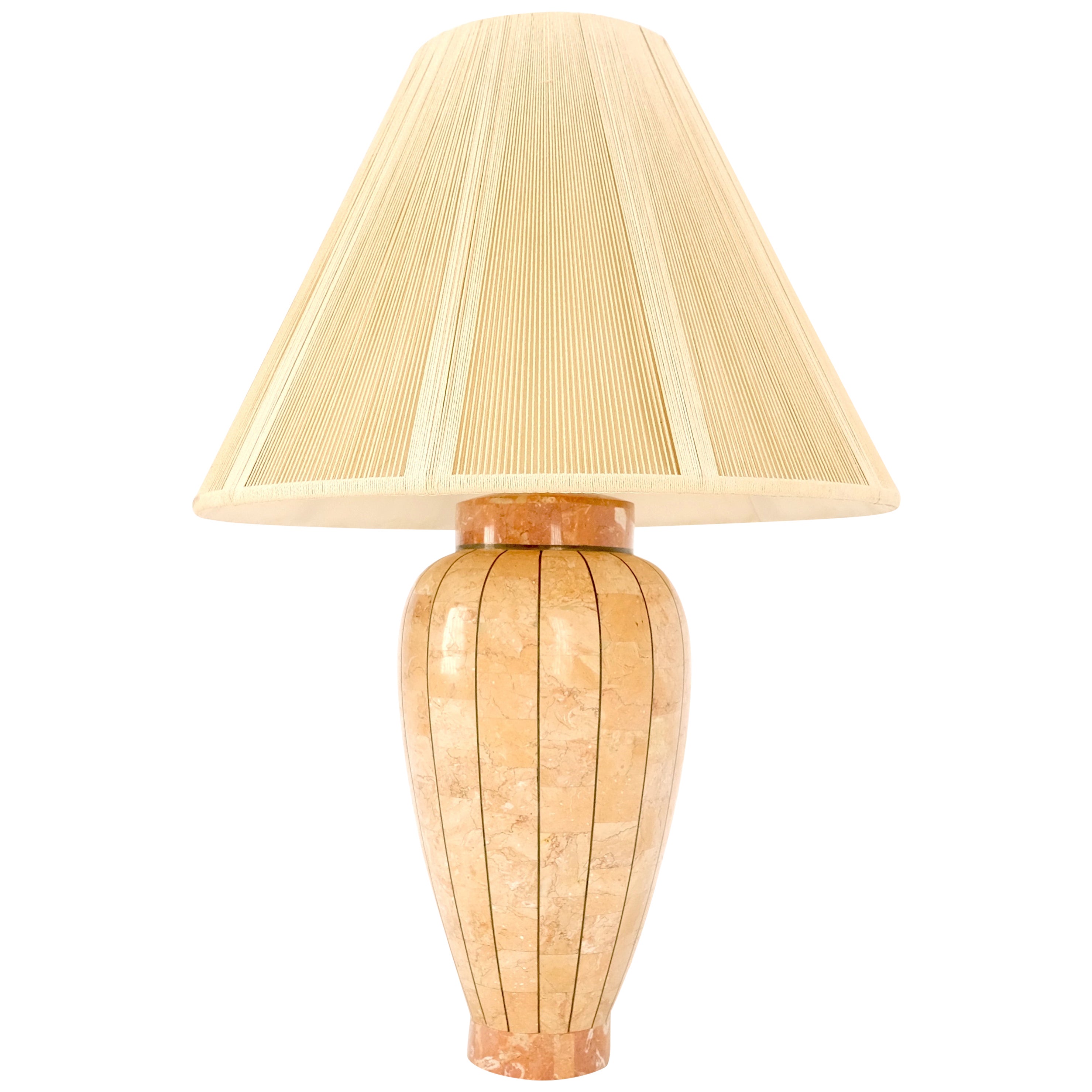 Onion Shape Tessellated Stone Brass Inlay Table Lamp Mint! For Sale