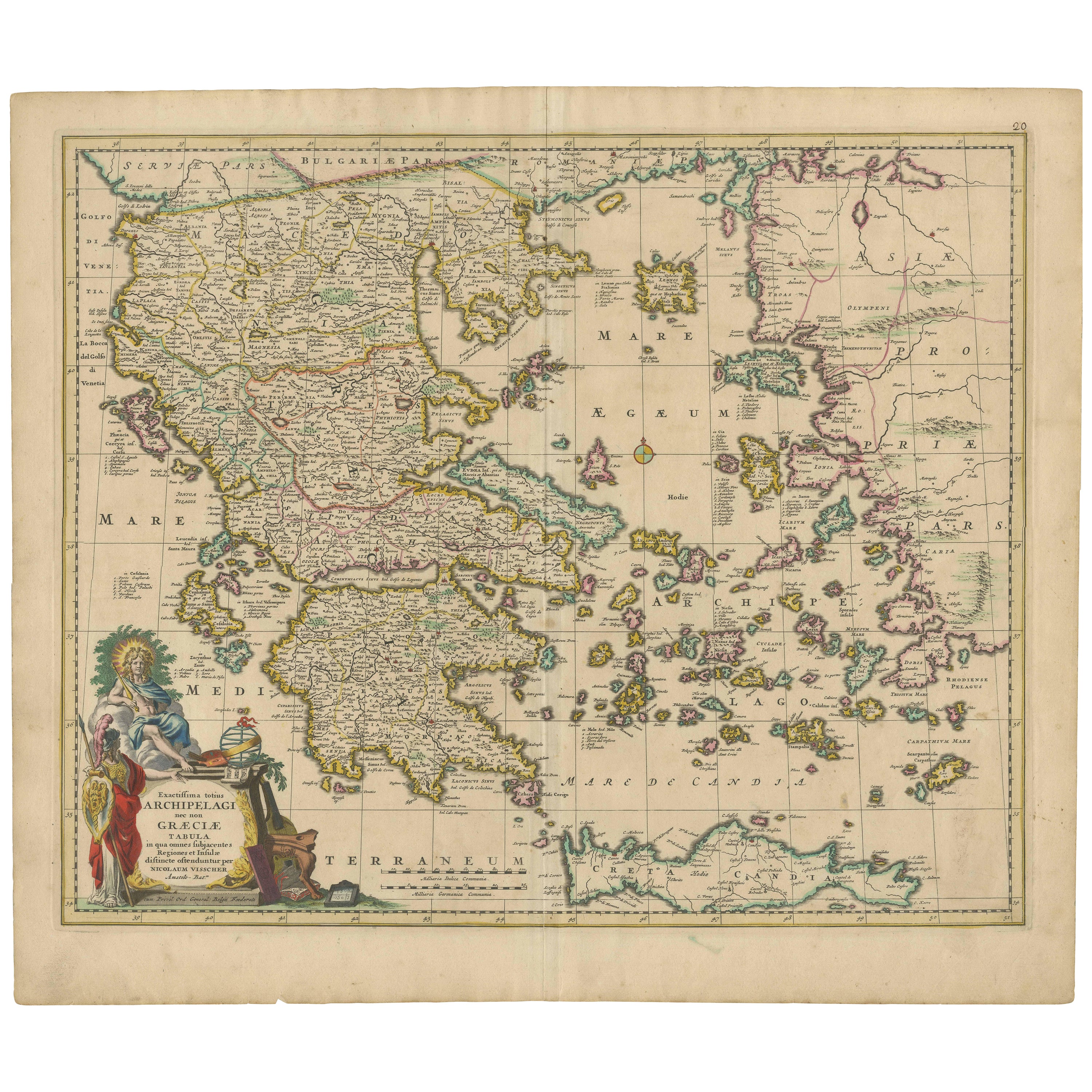 Carte ancienne rare de la Grèce, de l'Égypte, de la Crête et d'une partie de l'Asie mineure