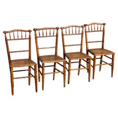 Set of 4, Beech and Cane Chairs, 19th Century