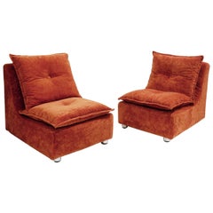 Vintage Pair of Mid Century italian Fireside Chairs in original orange velvet fabric