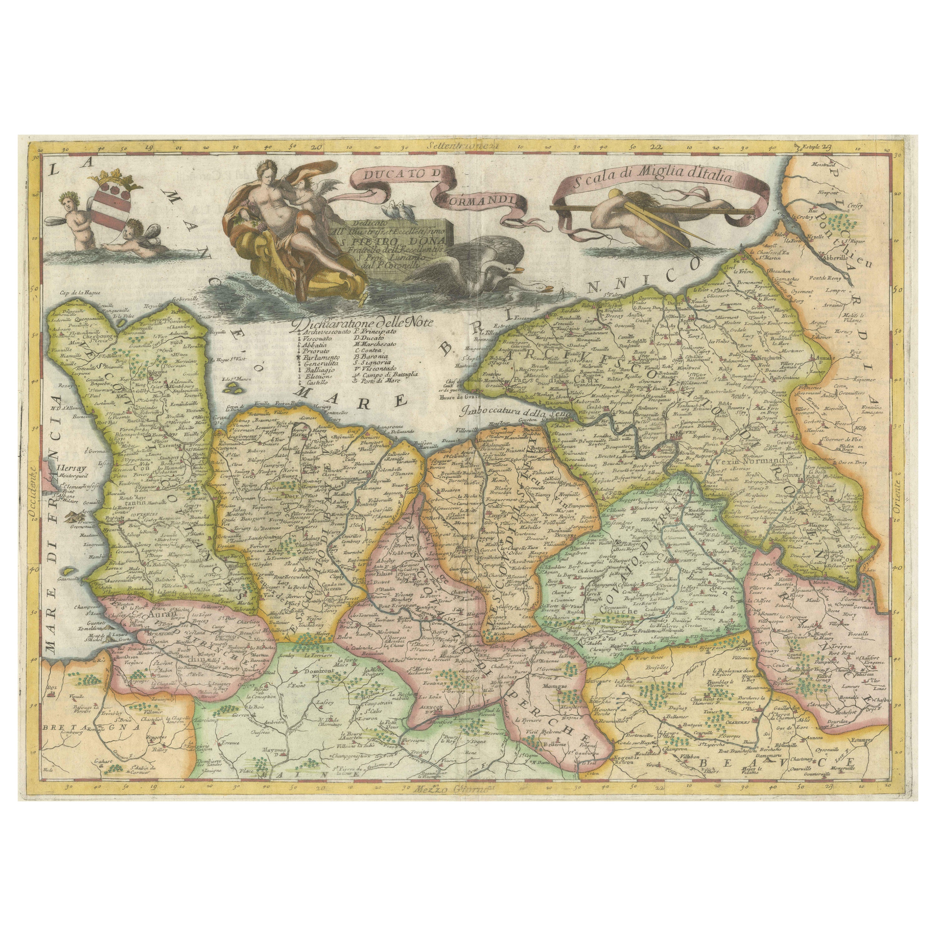 Decorativo Mapa Antiguo Original de Normandía, Francia