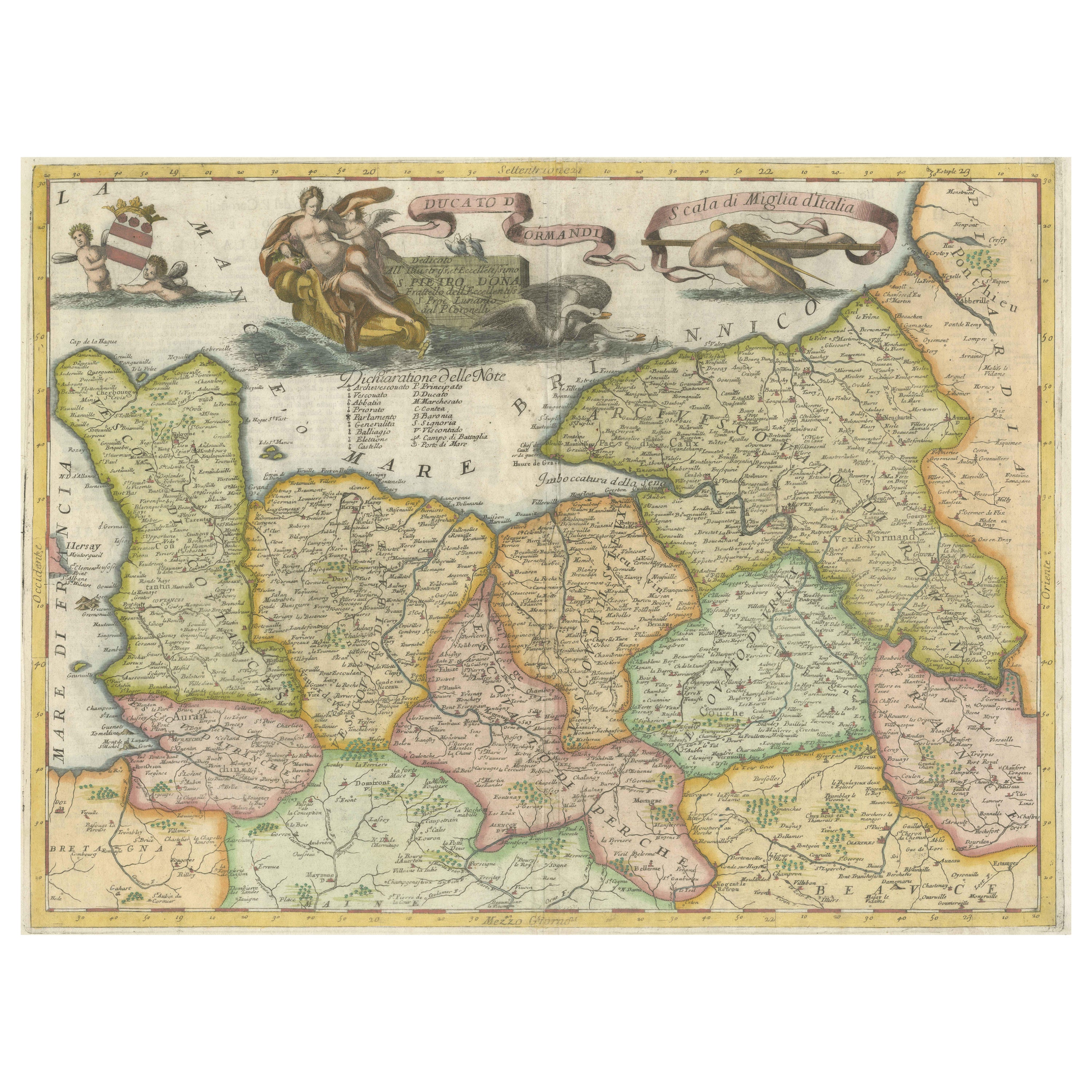 Decorative Original Antique Map of Normandy, France For Sale