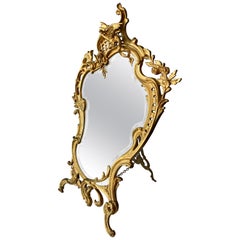 Antique 19TH Century French Dore' Bronze Makeup Mirror 
