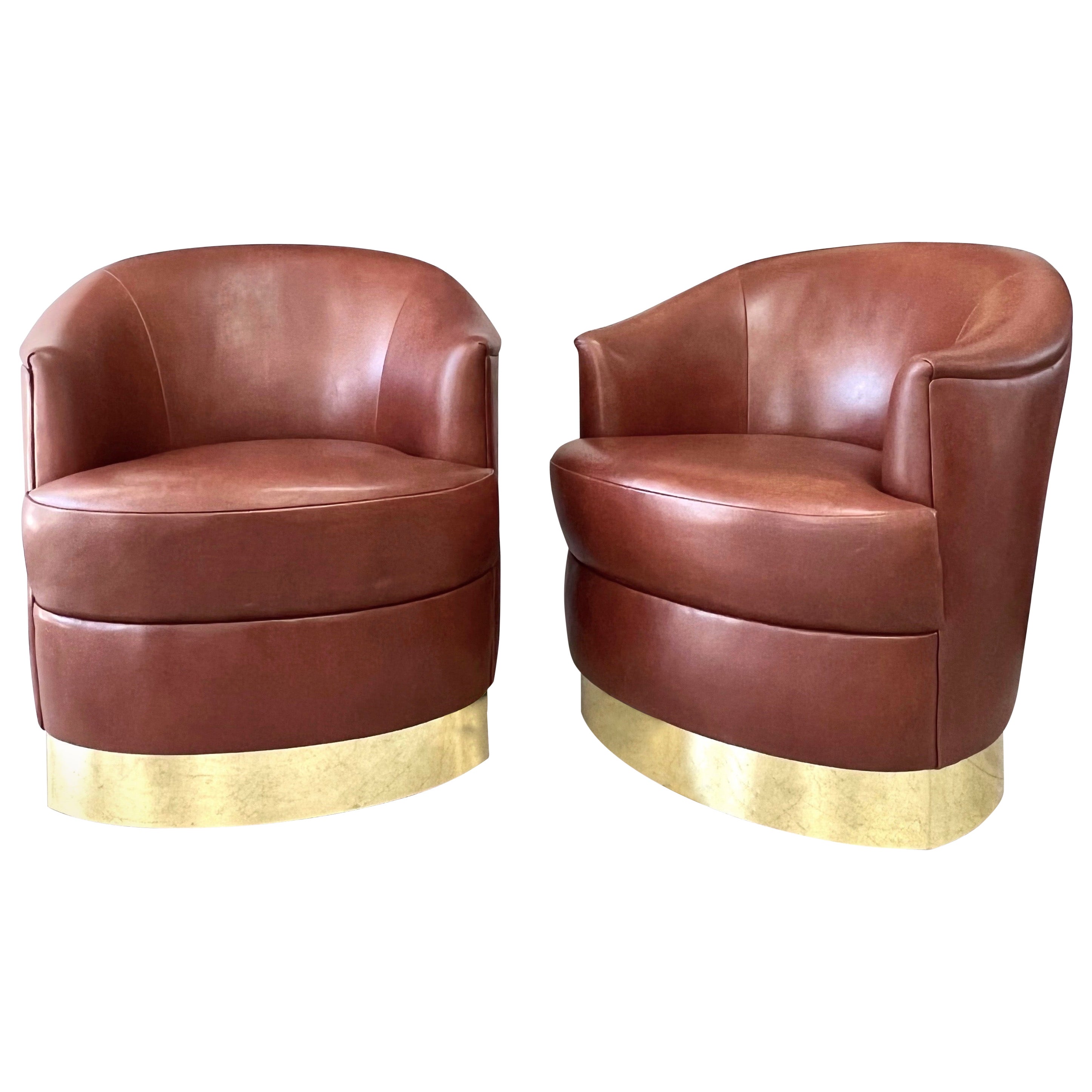 Opulent Swivel Chairs by Karl Springer in Brass and Original Teal