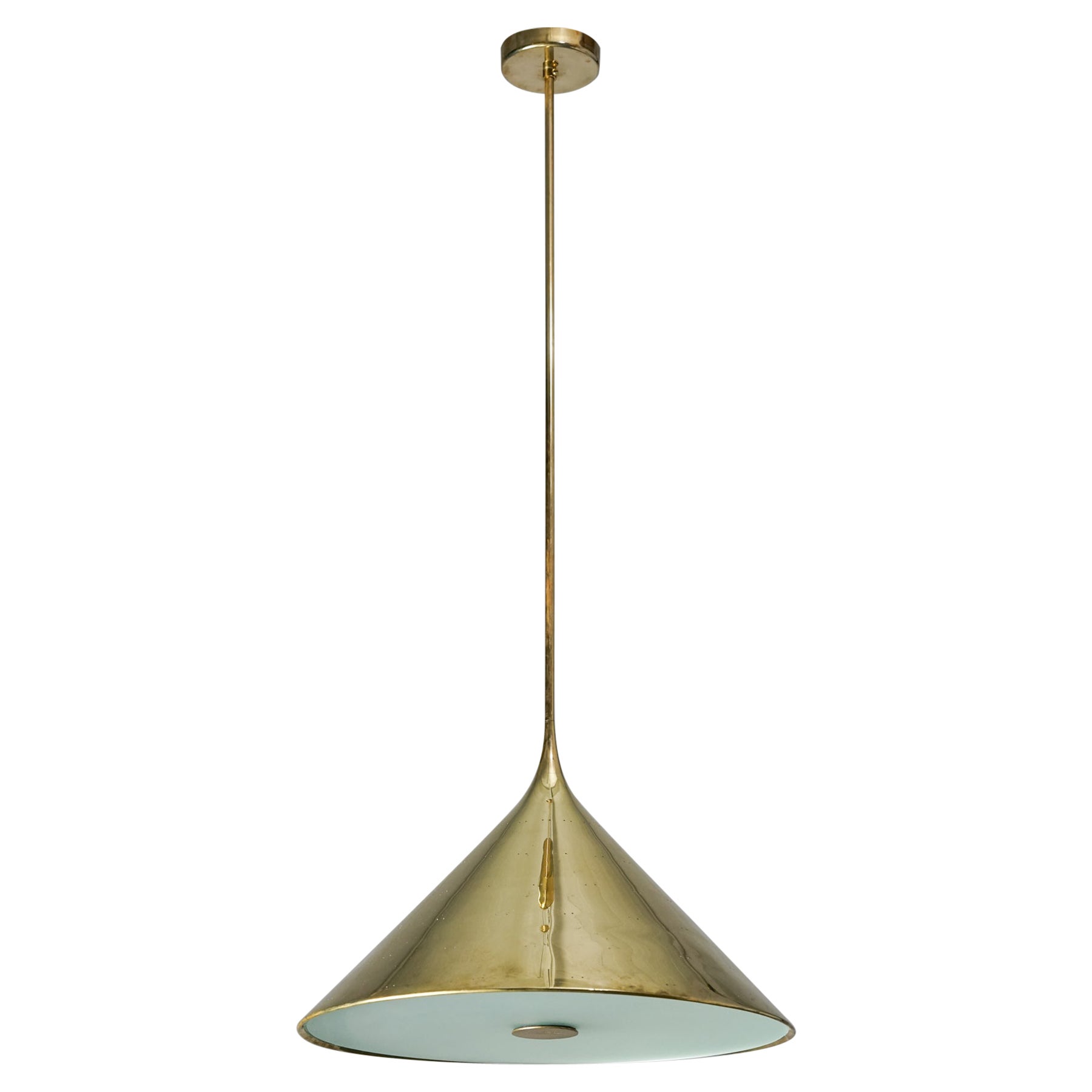 Paavo Tynell Custom Order Pendant in Brass and Glass, 1950s