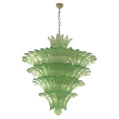 Green Murano Glass Palmettes Chandelier in the Style of Barovier e Toso