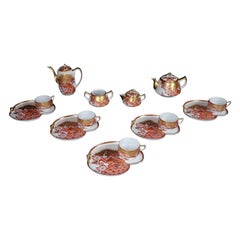 Retro 14-Piece Japanese Gilt and Painted Tea and Dessert Serving Set with Peacock