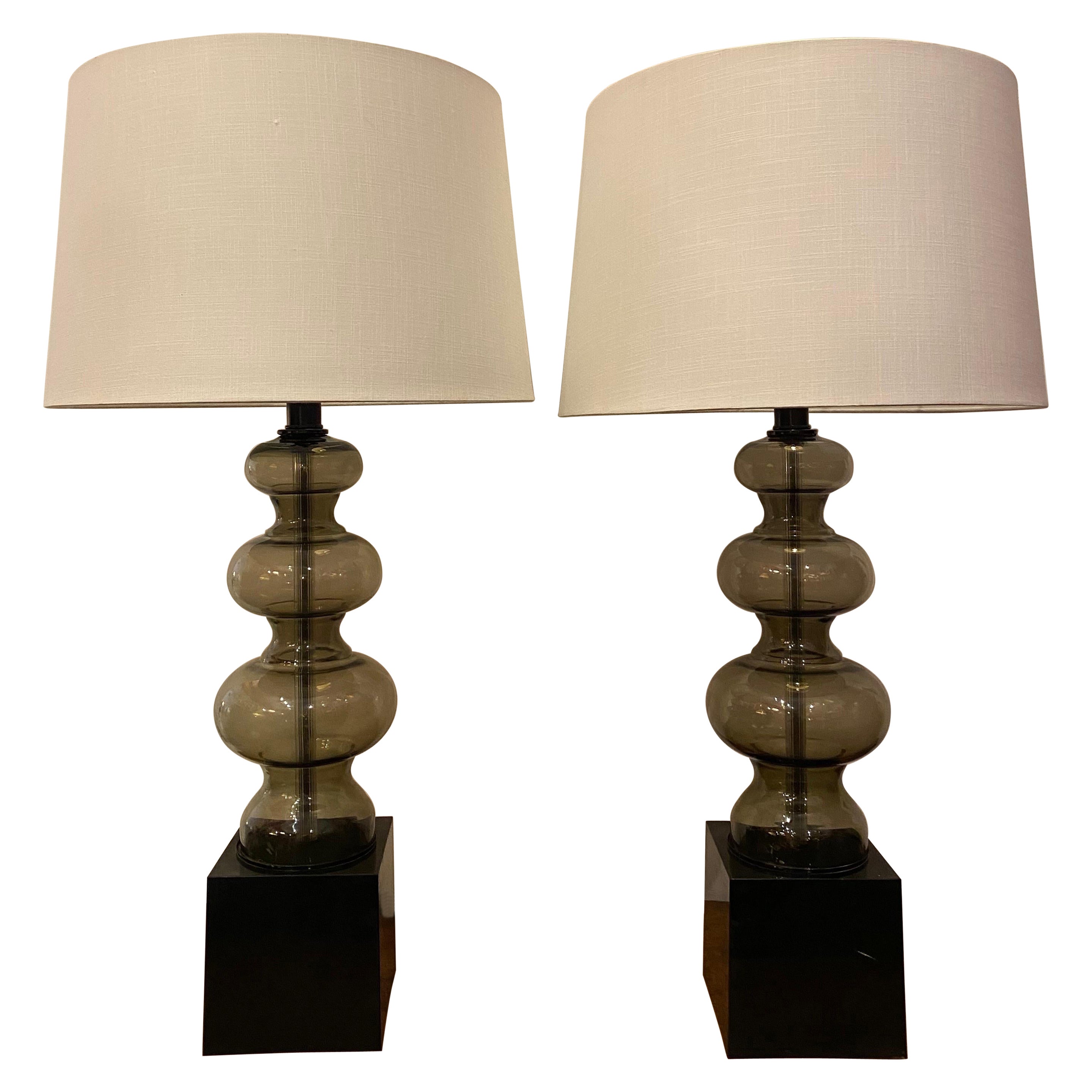 Pair of Smoked Glass and Lucite Table Lamps For Sale