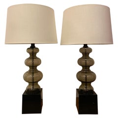 Pair of Smoked Glass and Lucite Table Lamps