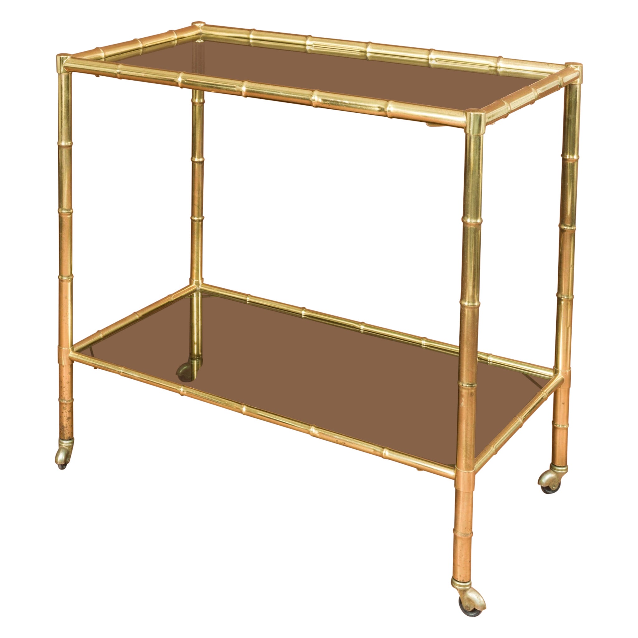 Faux Bamboo Brass Drinks Trolley, Circa 1960 For Sale
