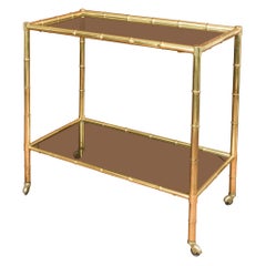 Retro Faux Bamboo Brass Drinks Trolley, Circa 1960