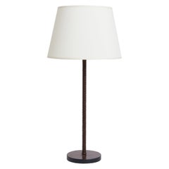Mid-Century Brown Leather Table Lamp