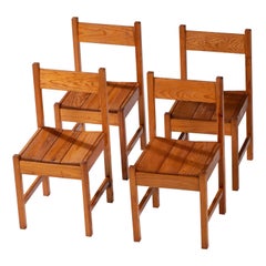 Vintage Set of Four Pine Chairs in Style of Charlotte Perriand, Chalet, France