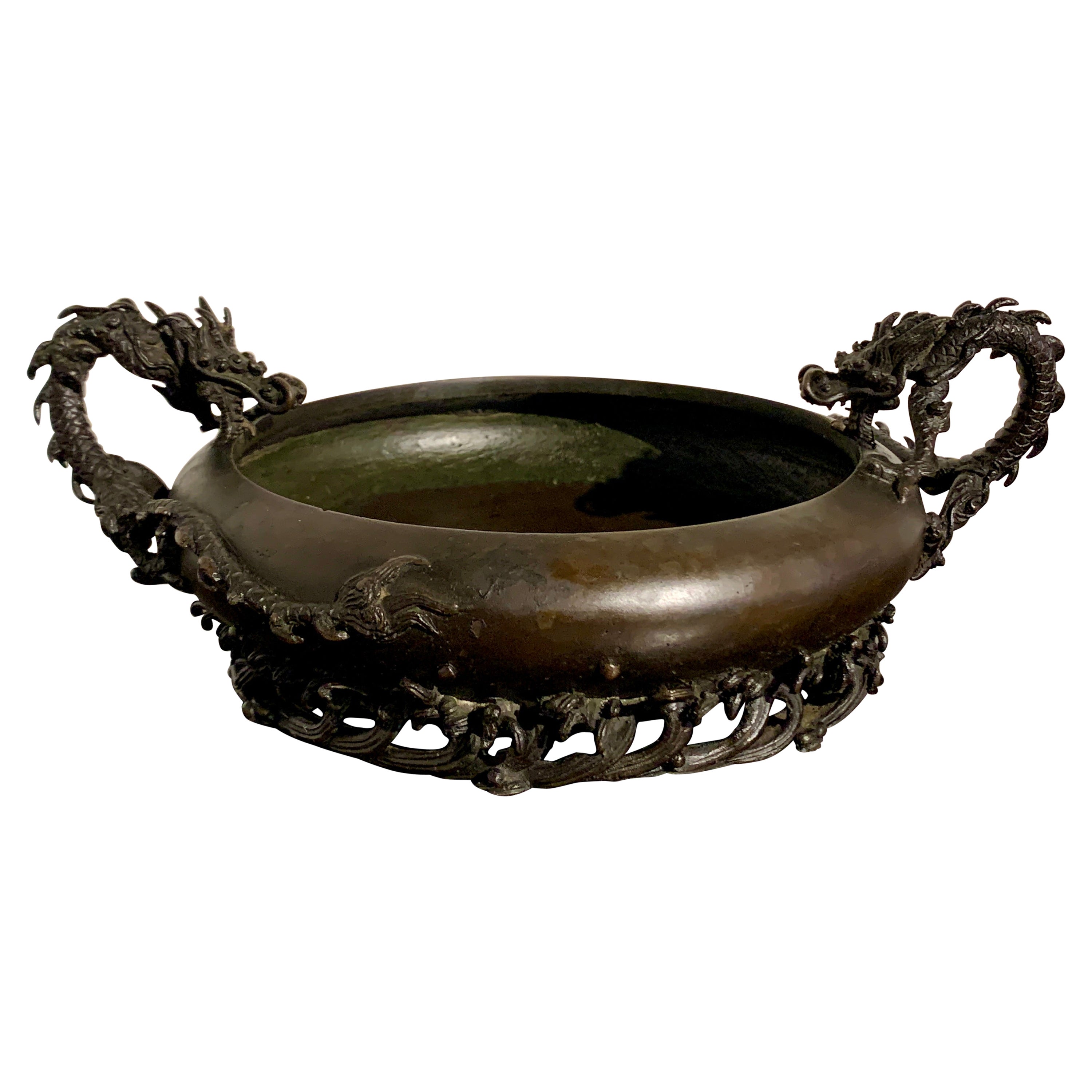 Japanese Bronze Dragon Suiban, Ikebana Vessel, Meiji Period, Japan