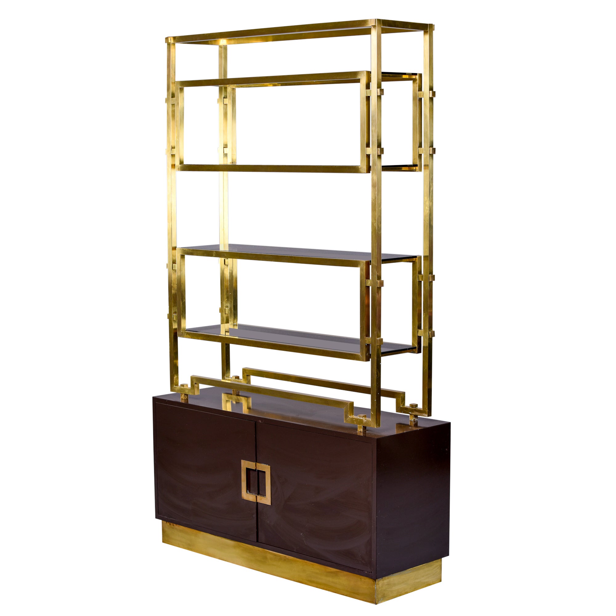 Romeo Rega Brass & Espresso Color Enamel Shelf Cabinet For Sale