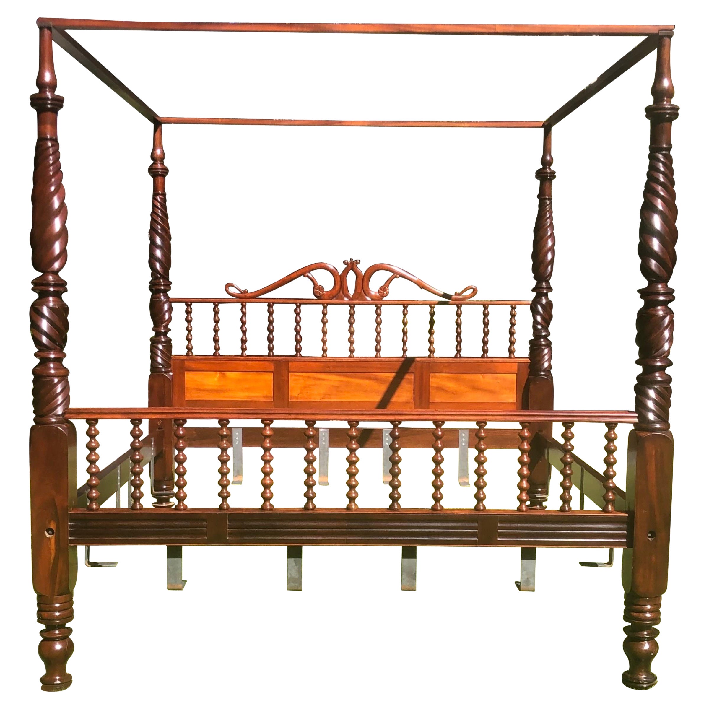 St. Croix Dänisches Westindisches Mahagoni-Bett in King Size mit vier Pfosten, St. Croix, 19. Jahrhundert