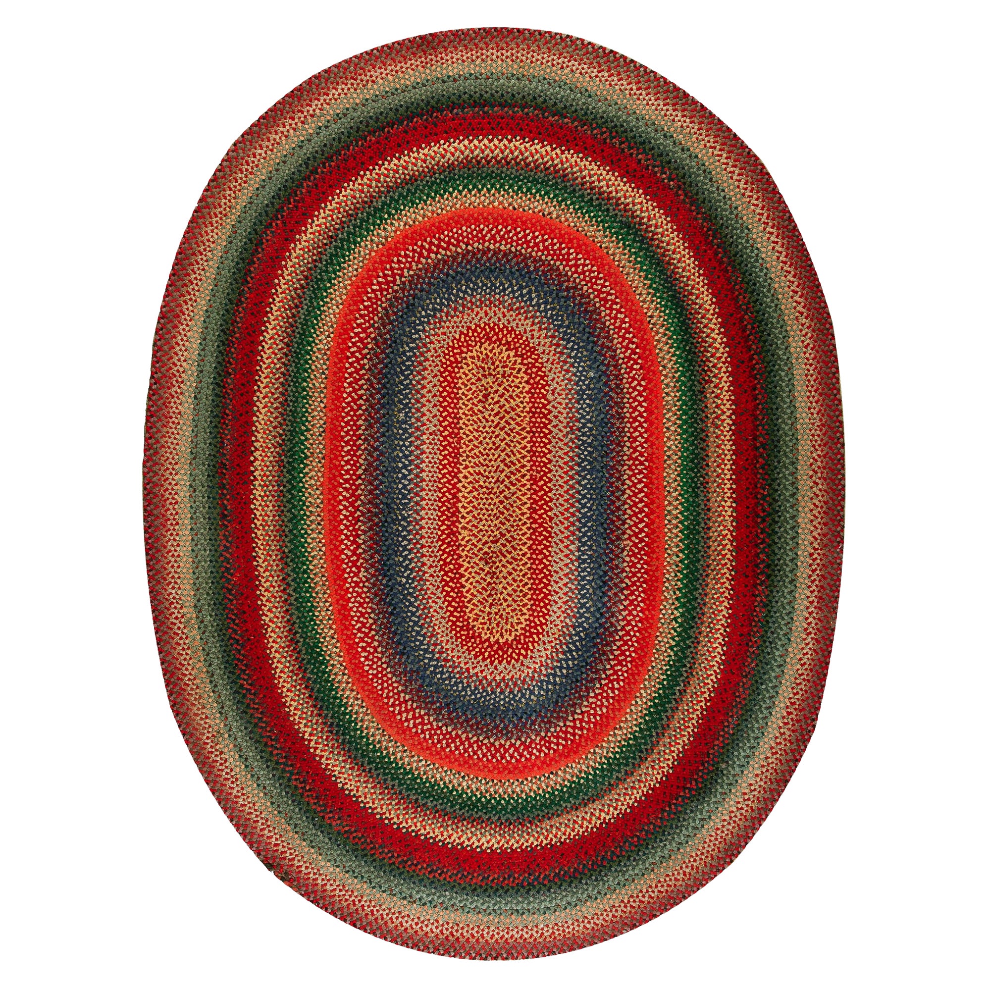 Early 20th Century Oval American Braided Rug ( 6'10"x 9'2" - 208 x 280 cm ) For Sale