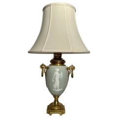 Used 19th Century French Celadon "Pate Sur Pate" Porcelain & Gold Bronze Lamp