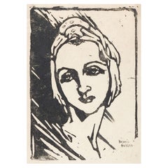 Antique 1930's Portrait of Woman Block Print