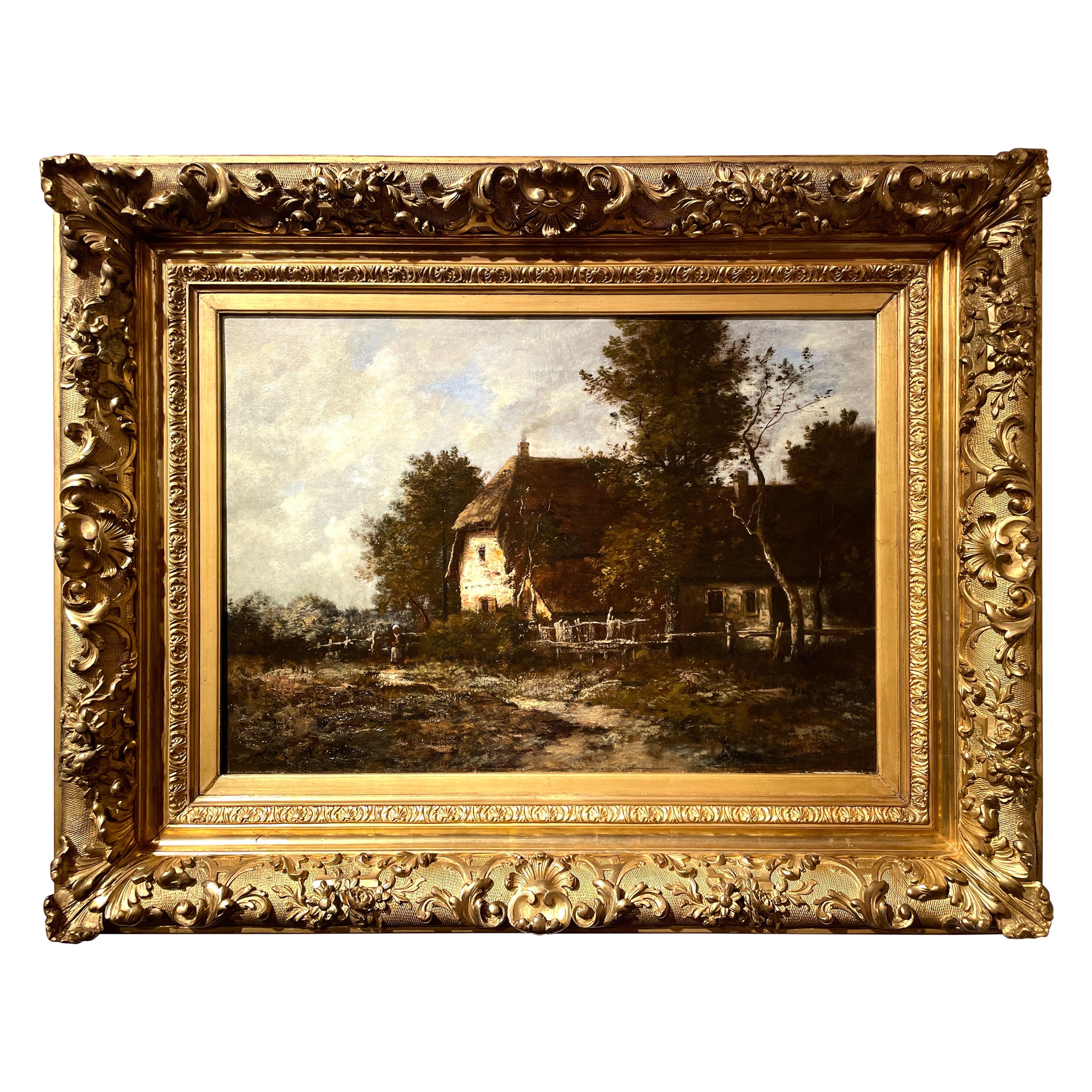 Französisches Pastoralgemälde, Öl auf Leinwand, signiert Th., Schule