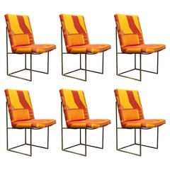 Vintage Milo Baughman Bronze Thin Frame Chairs in Jack Lenor Larsen Upholstery