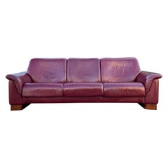 Ekornes Stressless Maroon Leather 3-Seat Sofa