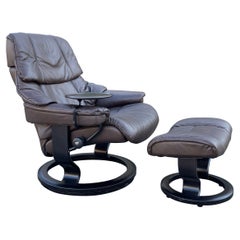 Ekornes Stressless Leather Recliner Chair with Table and Ottoman