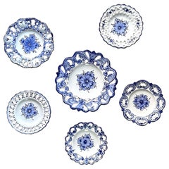 Set of Six Vintage Made in Portugal Blue and White Wall Plates