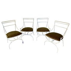Vintage Set of 4 White Garden Metal Outdoor Dining Arm Chairs