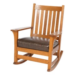 Antiker Arts and Crafts Mission Eichenholz L & JG Stickley Rocker, um 1910