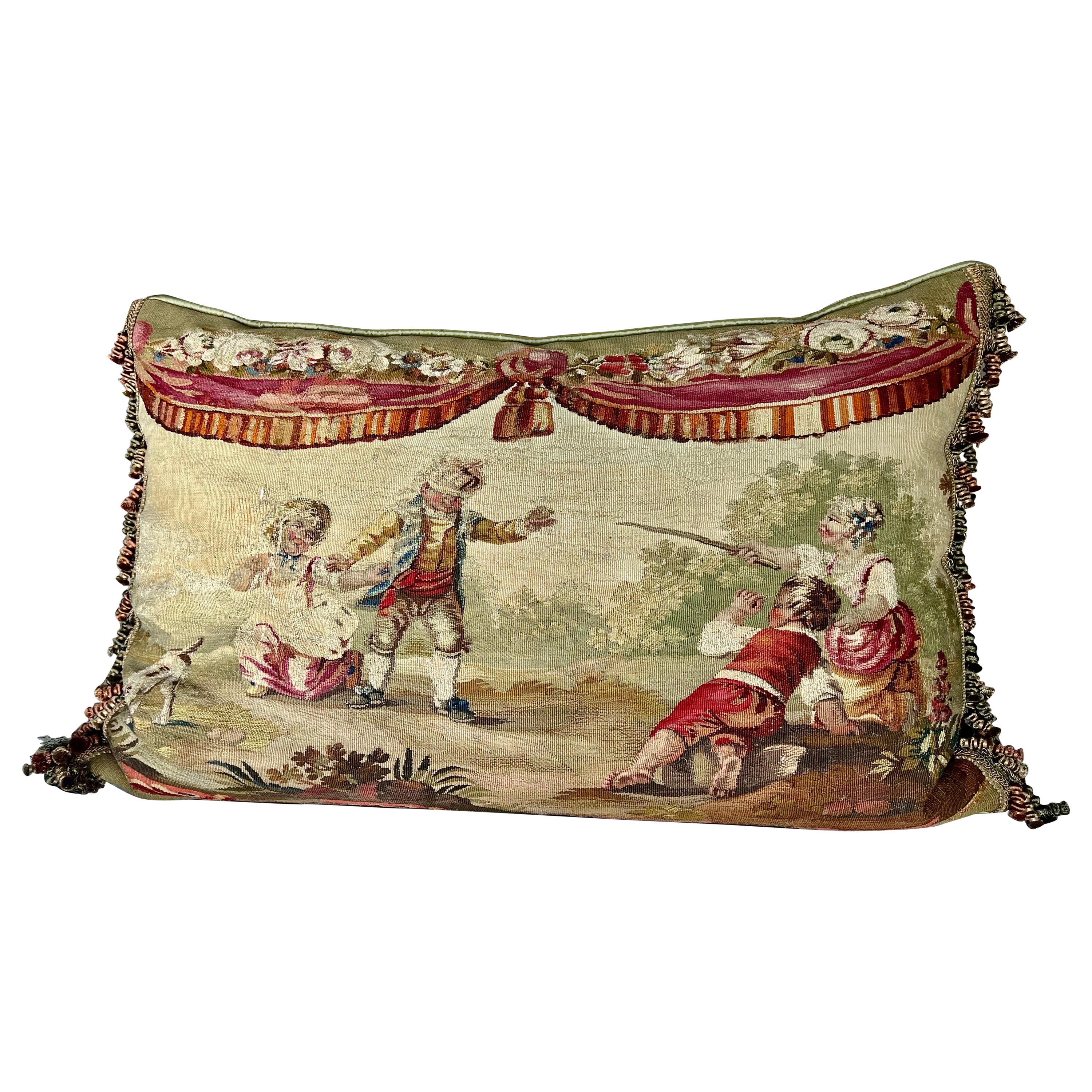 19th C. French Aubusson Bed Pillow For Sale