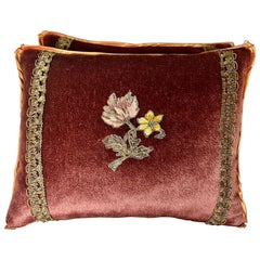 Pair of Rust Appliquéd Velvet Pillows