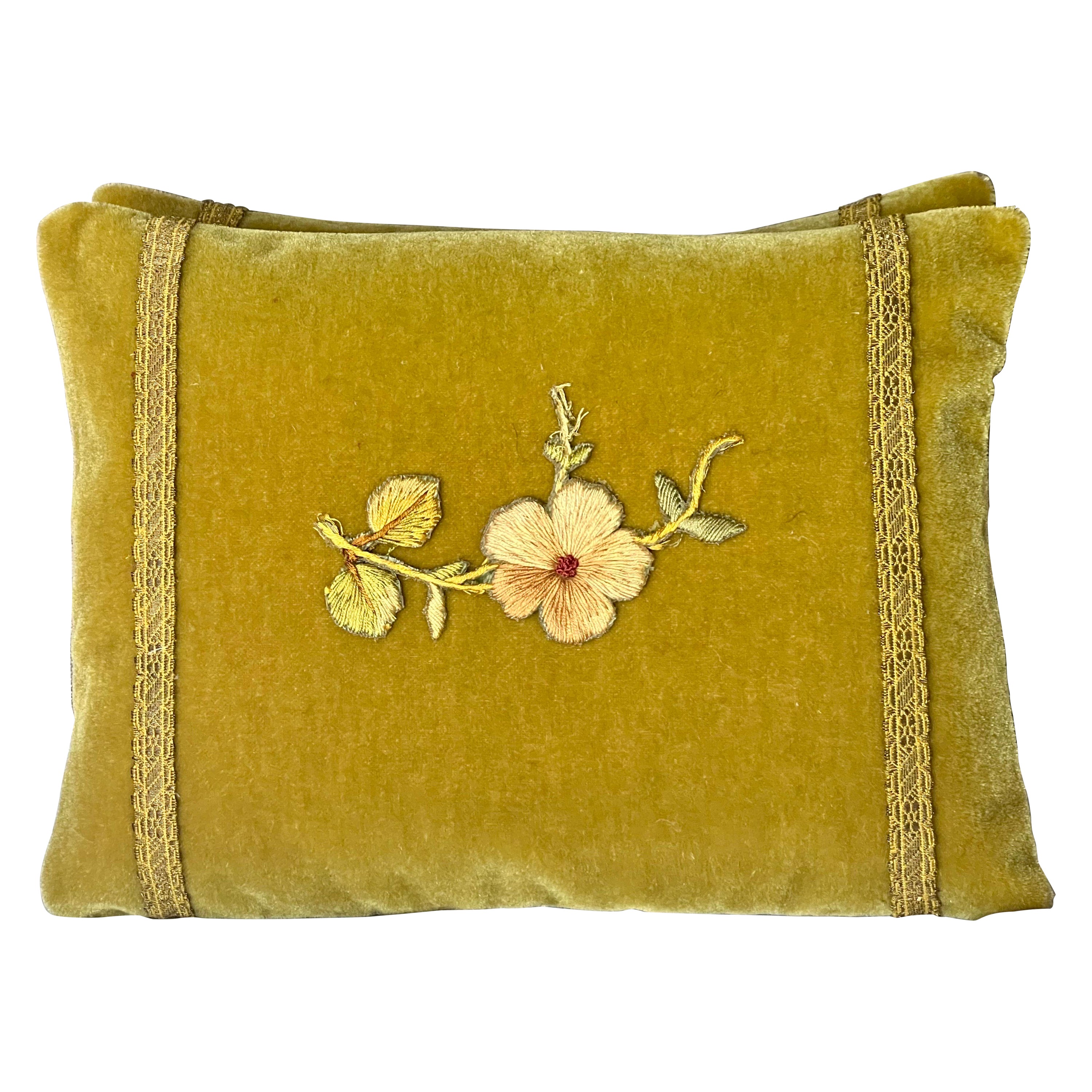 Pair of Appliquéd Mohair Pillows by MLA For Sale