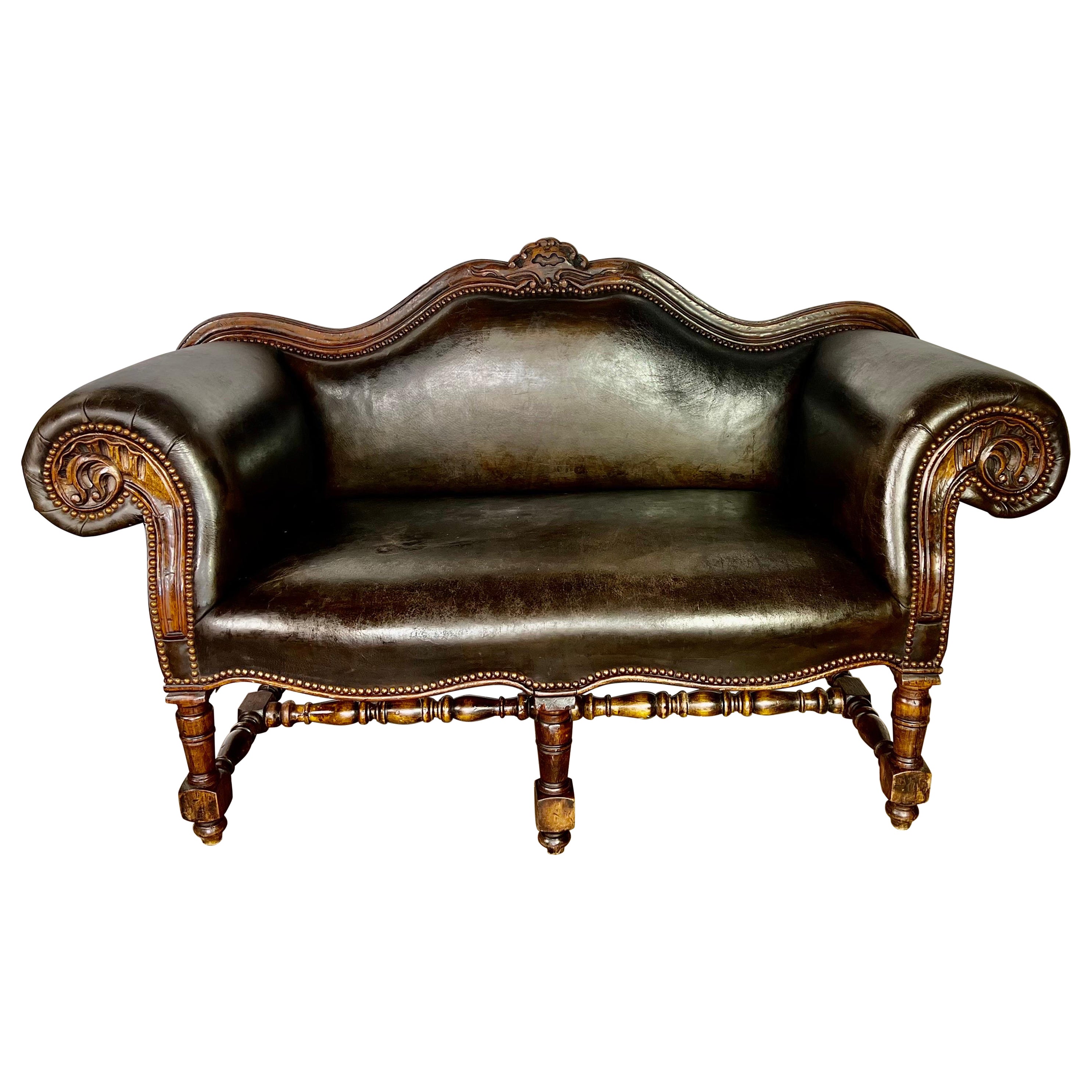 1900’s English Leather Tufted Sofa
