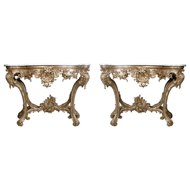 Superb Pair of 18th Century Italian Rococo Silver Gilt Consoles with ...