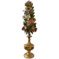 19th Century Sicilian Palm Holders with a Coeval Metal Flowers Composition