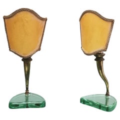 Vintage Table Bedside Lamps Brass Crystal Glass Parchment Emilio Lancia 1940 Set of 2