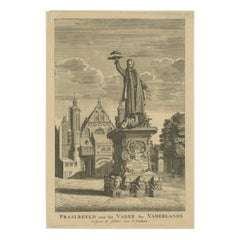 Antique Print of a Statue of Johan van Oldenbarnevelt, Binnenhof, The Hague