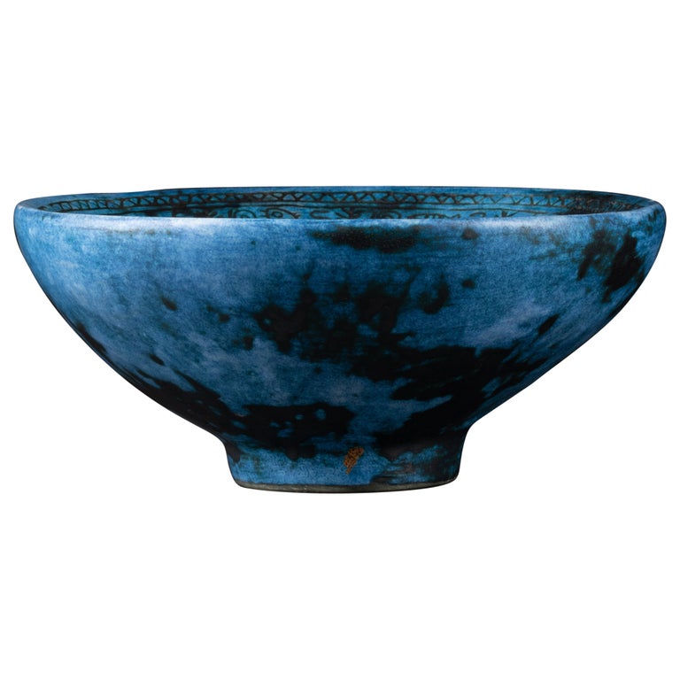 Vase Décoratif Vintage En Céramique émaillée Bleue - Made In Italy - Occasion