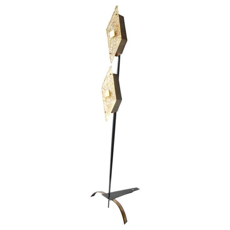 Floor Lamp Black Metal Leg and Lucite by Maison Lunel, France, 1950s For Sale