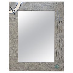 Contemporary Tessellated Stone and Chrome Inlay Mirror by Oggetti
