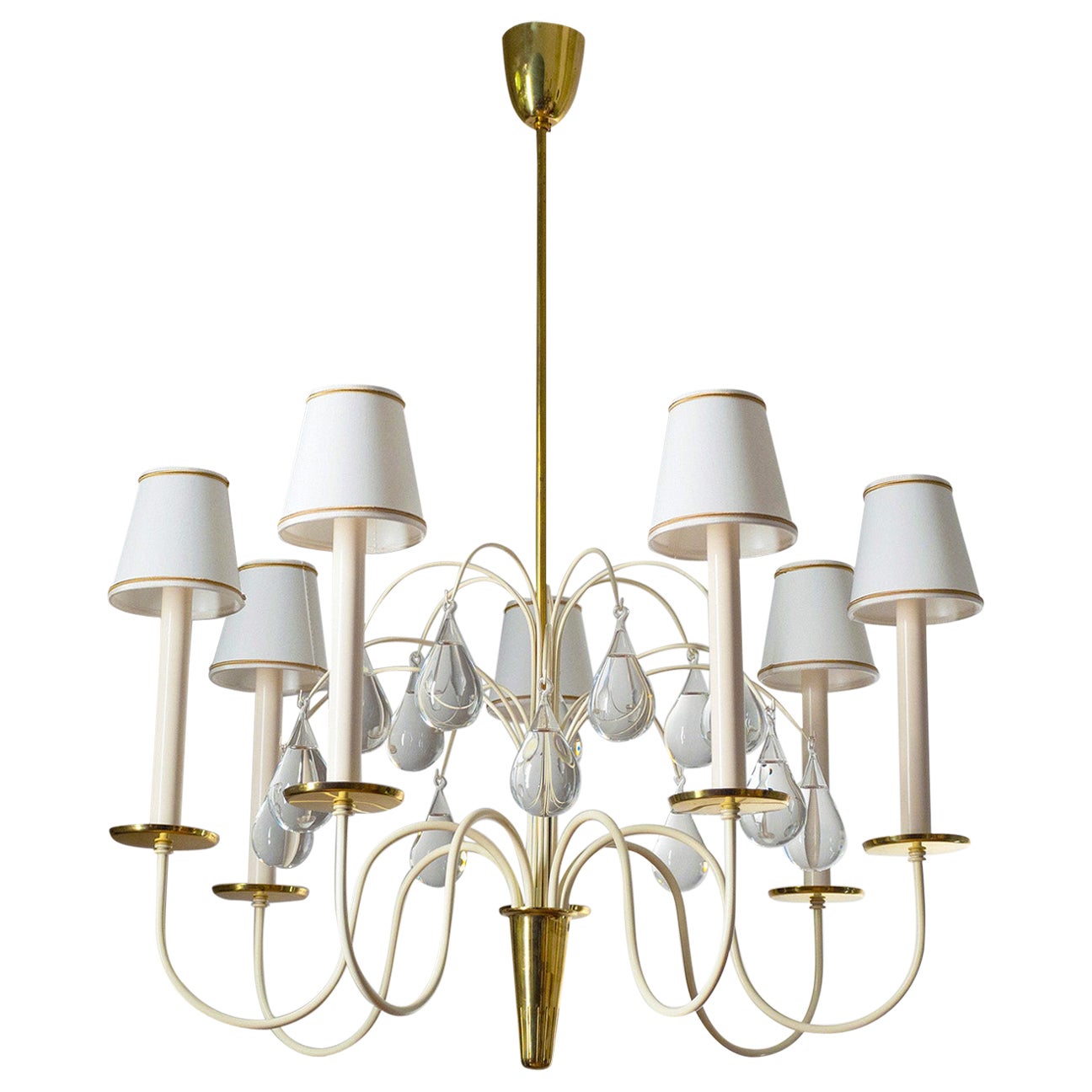 Brass and Glass Chandelier by Vereinigte Werkstätten, 1960s