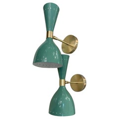 Vintage Pair of Sconces in the Style of Stilnovo in Green "Tiffany", Italy 1970s