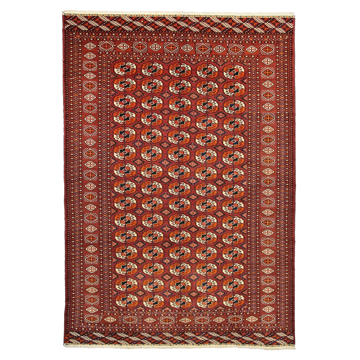 Bokhara Rug Turkmen Vintage Geometric Design (6' 11"  x 10' 3")