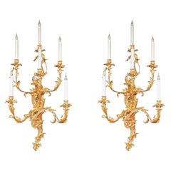 Antique 17th Century Pair of 6-Light Gilt Bronze Wall Lights Inspired by J.Caffieri