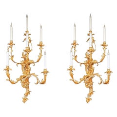 17th Century Pair of 6-Light Gilt Bronze Wall Lights Inspired by J.Caffieri